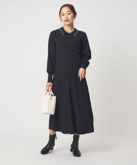 フィット＆フレア 襟付き ニット ワンピース