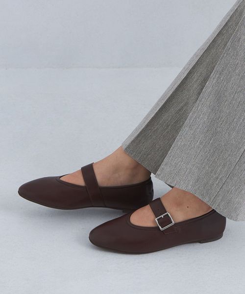 ラウンドストラップ フラットシューズ ―撥水―