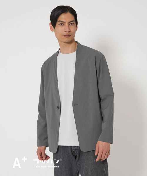 A＋ ラッカンリネンライク 1B ノーカラー ジャケット ―ウォッシャブル