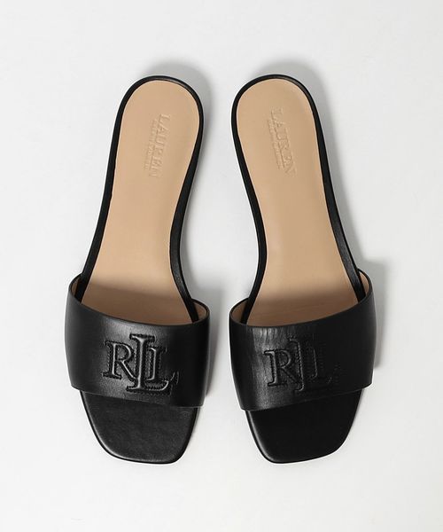 LAUREN RALPH LAUREN＞ロゴ スライダー サンダル/ブラック