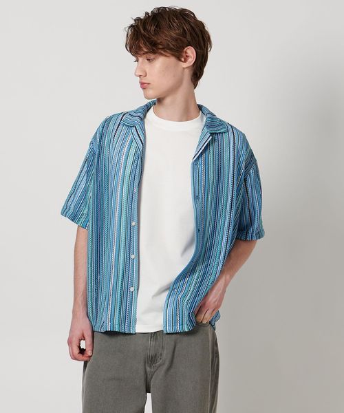 レース ストライプ オープンカラーシャツ＜A DAY IN THE LIFE＞