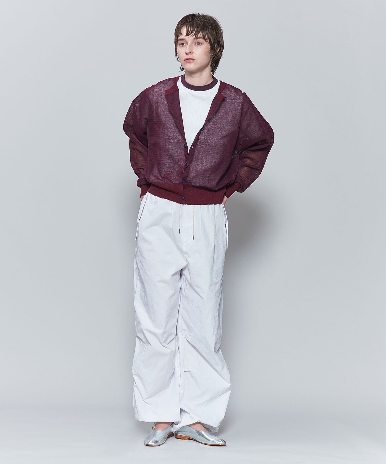 6(ROKU)＞シアー ボーダー カーディガン