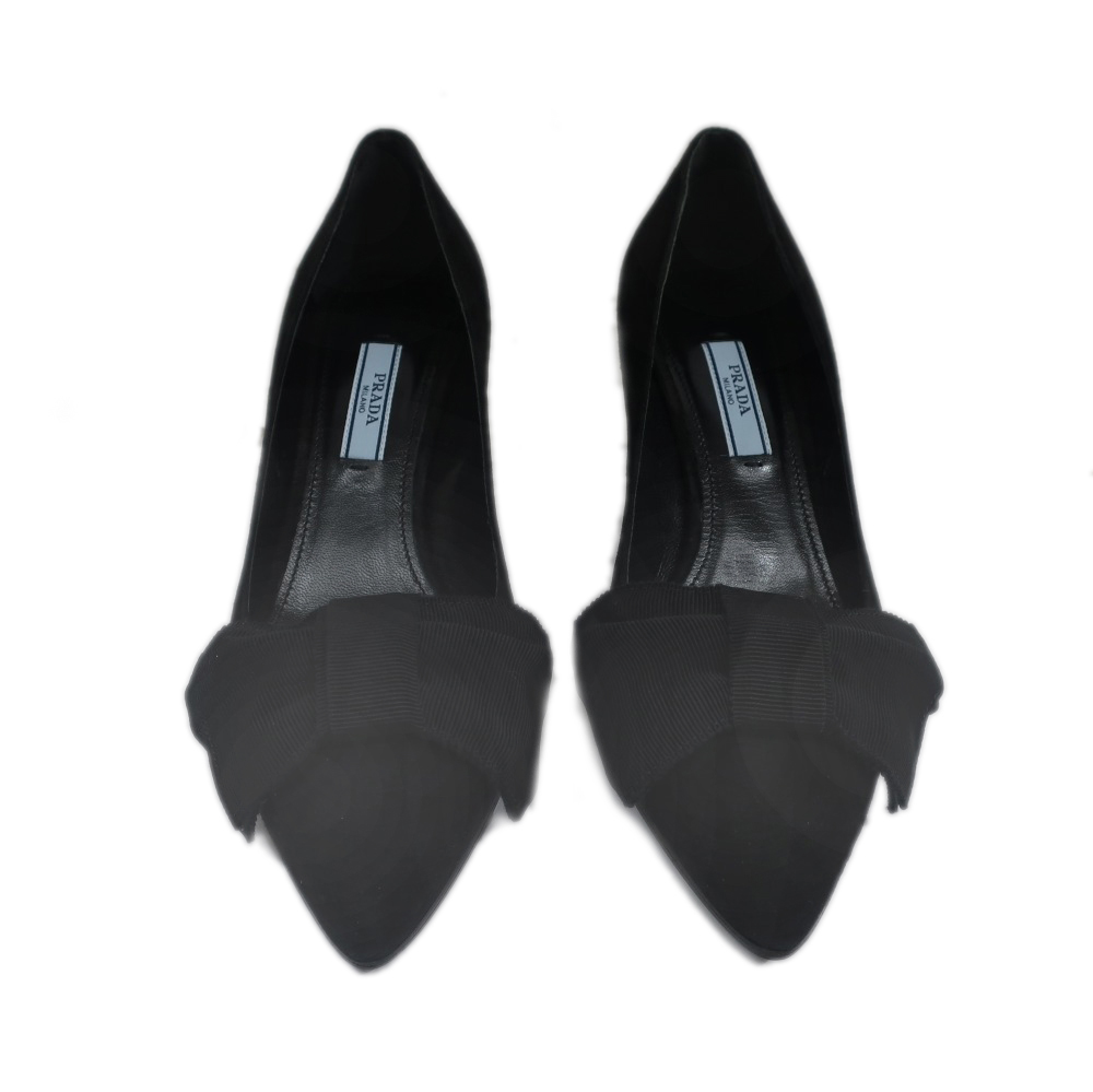名東】【PRADA】プラダ リボンモチーフ ヒールパンプス サイズ37