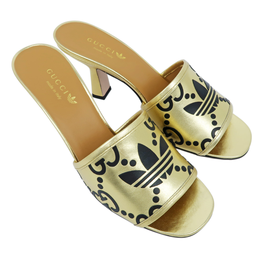 名東】【GUCCI】グッチ アディダス コラボ サンダル ゴールド ブラック