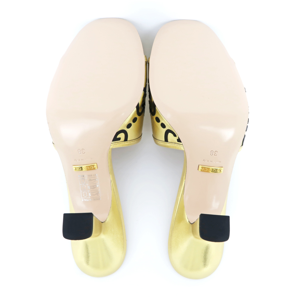 名東】【GUCCI】グッチ アディダス コラボ サンダル ゴールド ブラック