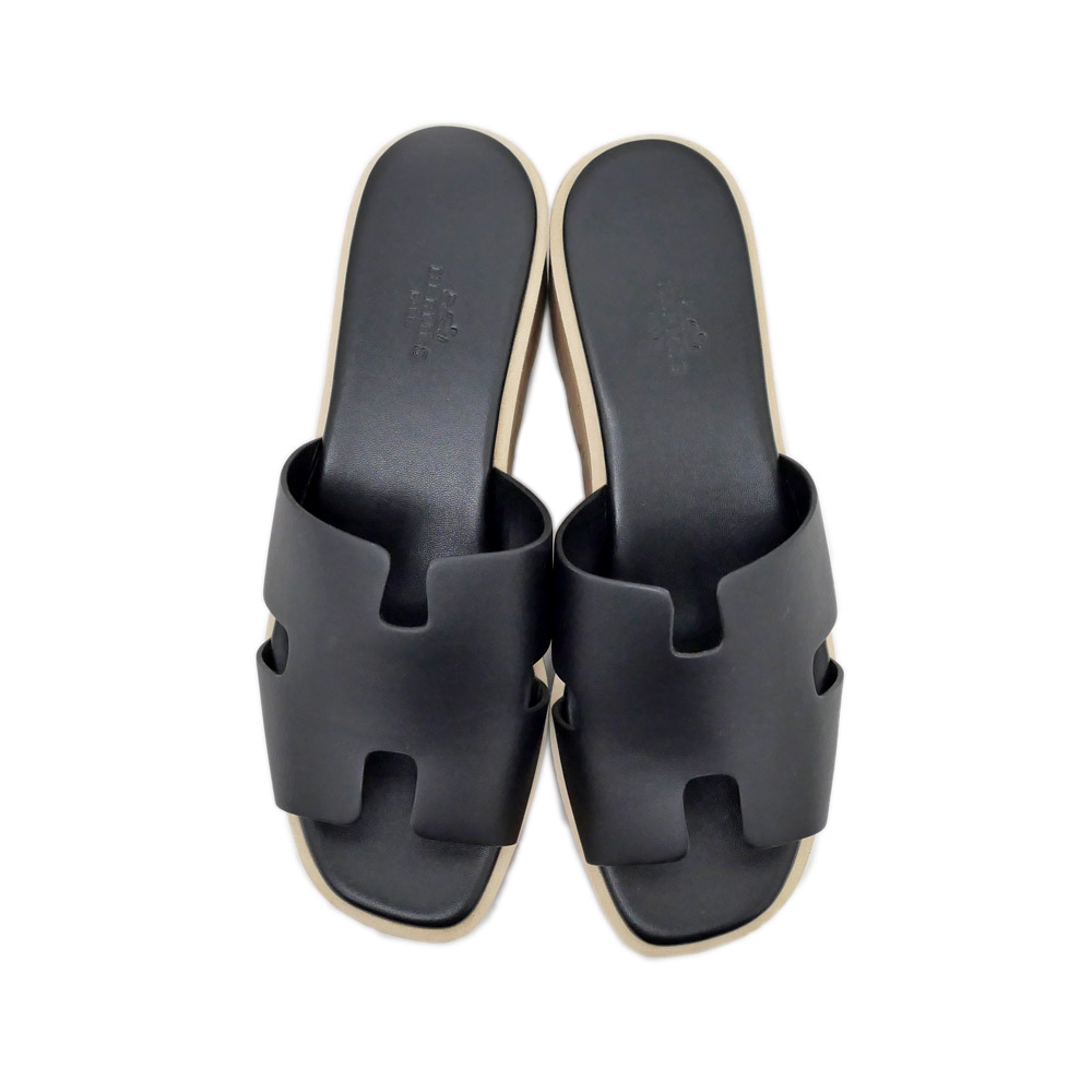 名東】【HERMES】エルメス エズ サンダル サイズ39 レザー ブラック 黒