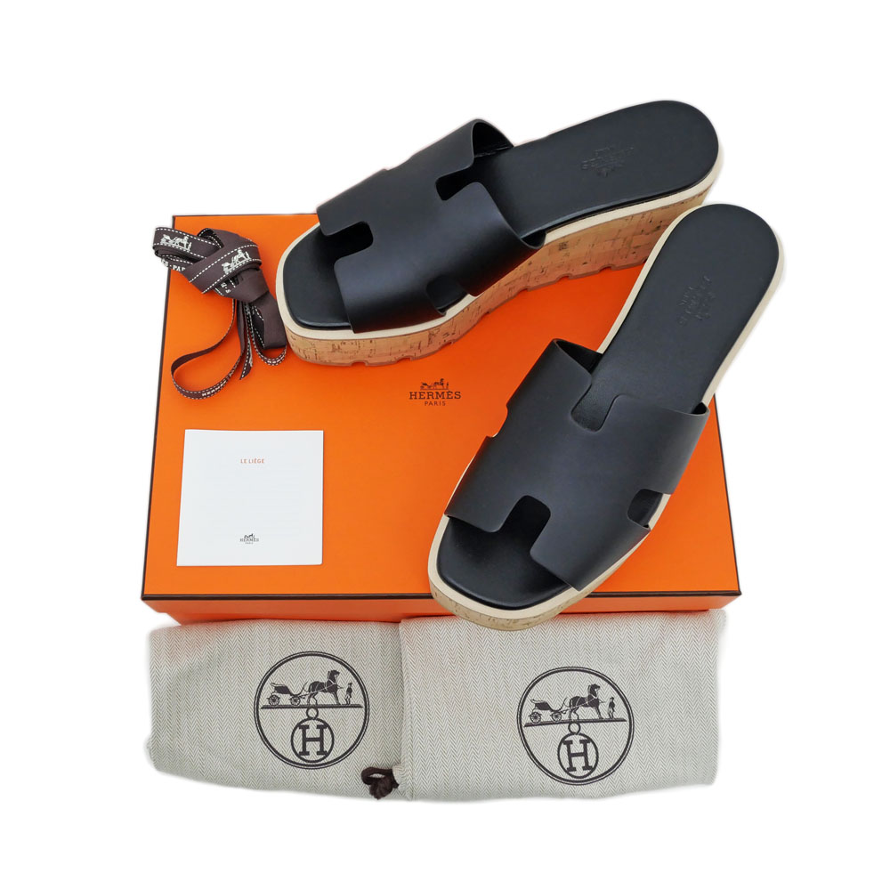 名東】【HERMES】エルメス エズ サンダル サイズ39 レザー ブラック 黒