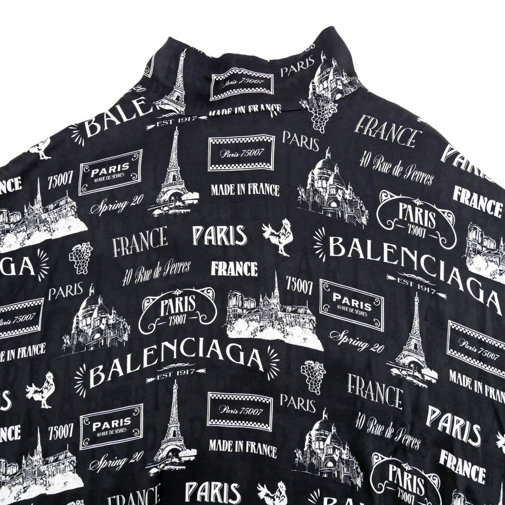 名東】【BALENCIAGA】バレンシアガ ブラウス 総柄 34サイズ ブラック