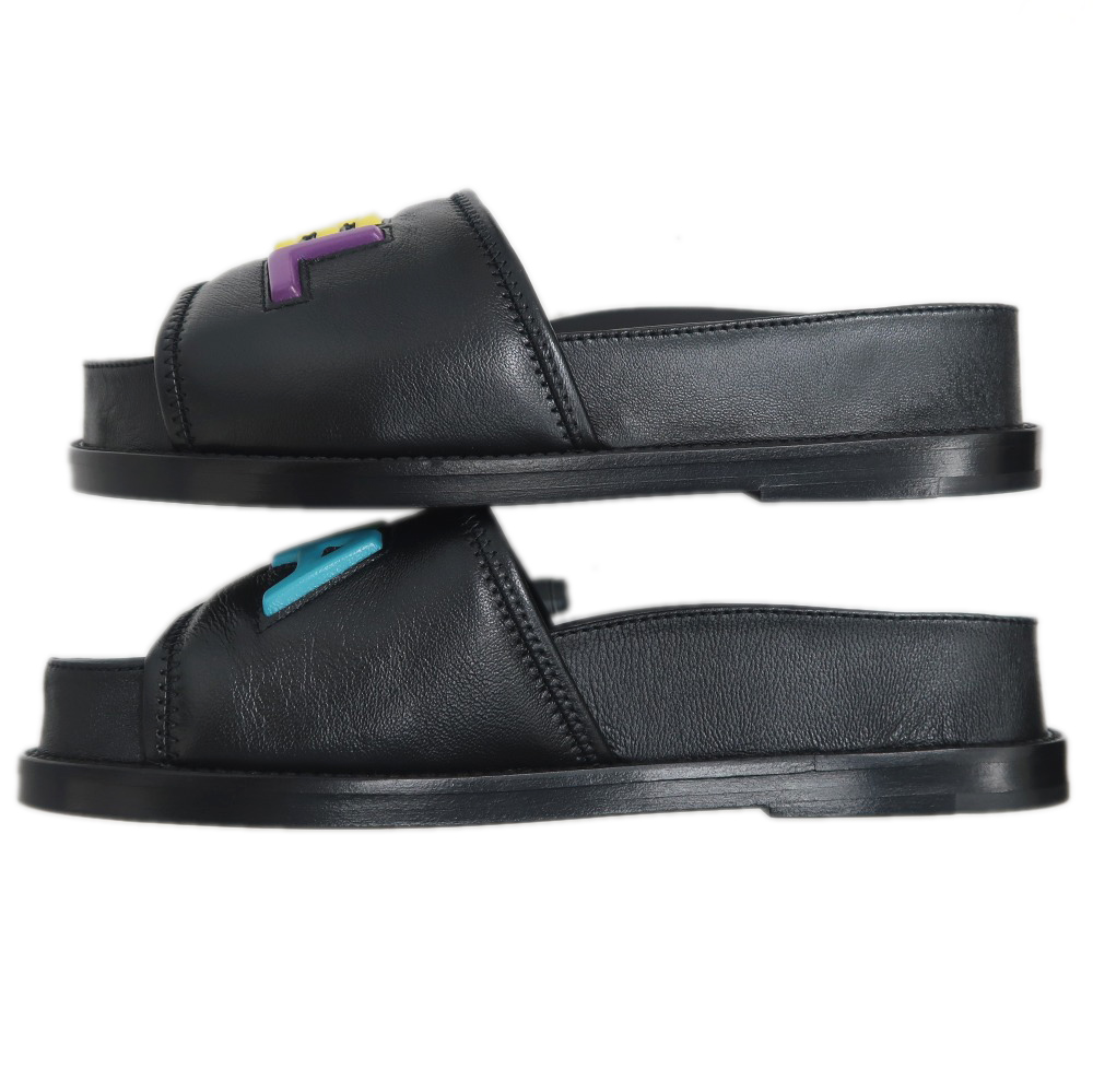 名東】【CHANEL】シャネル マルチカラー ロゴサンダル G38933 ブラック