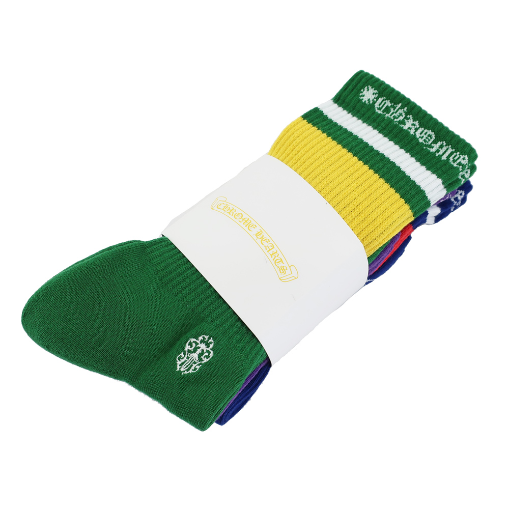 天白】【CHROME HEARTS】クロムハーツ ソックス 緑/紫/青 靴下 3足