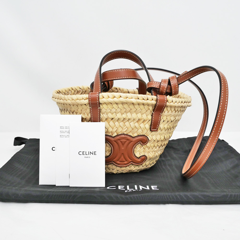 名東】【CELINE】セリーヌ ミニトリオンフ パニエ ナチュラル タン