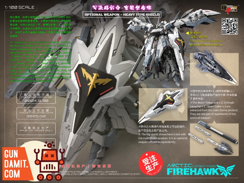 Mechanicore 1/100 ZMX-42 Heavy Type Shield White Optional Weapon
