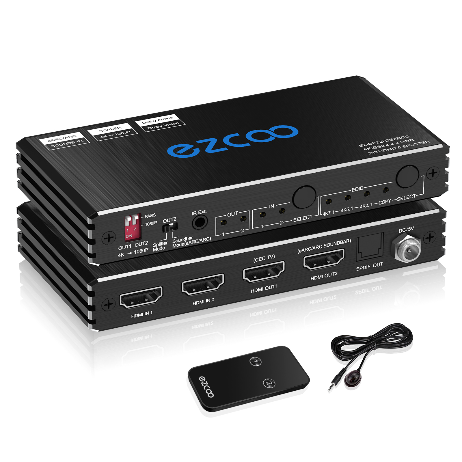 EZCOO HDMI Splitter 4K 60Hz – ARC & eARC Support for Soundbar