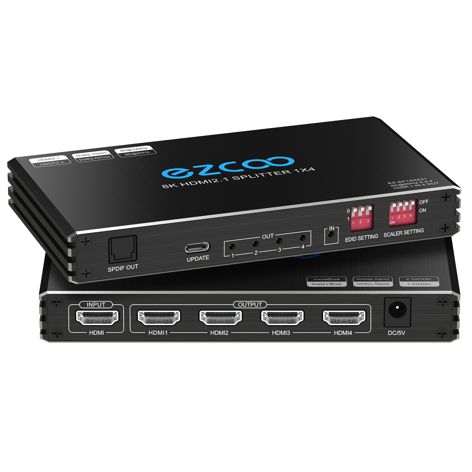 4K 120Hz HDMI 2.1 Splitter 1x4 – Audio Extractor, VRR, ALLM, HDCP2