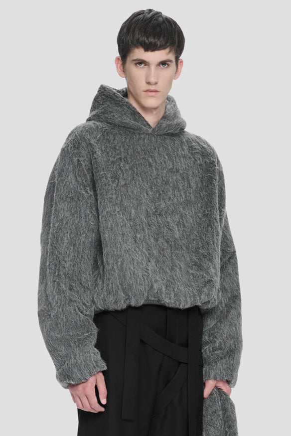 Heliot Emil Pantheon Alpaca Hoodie Black Grey | UJNG