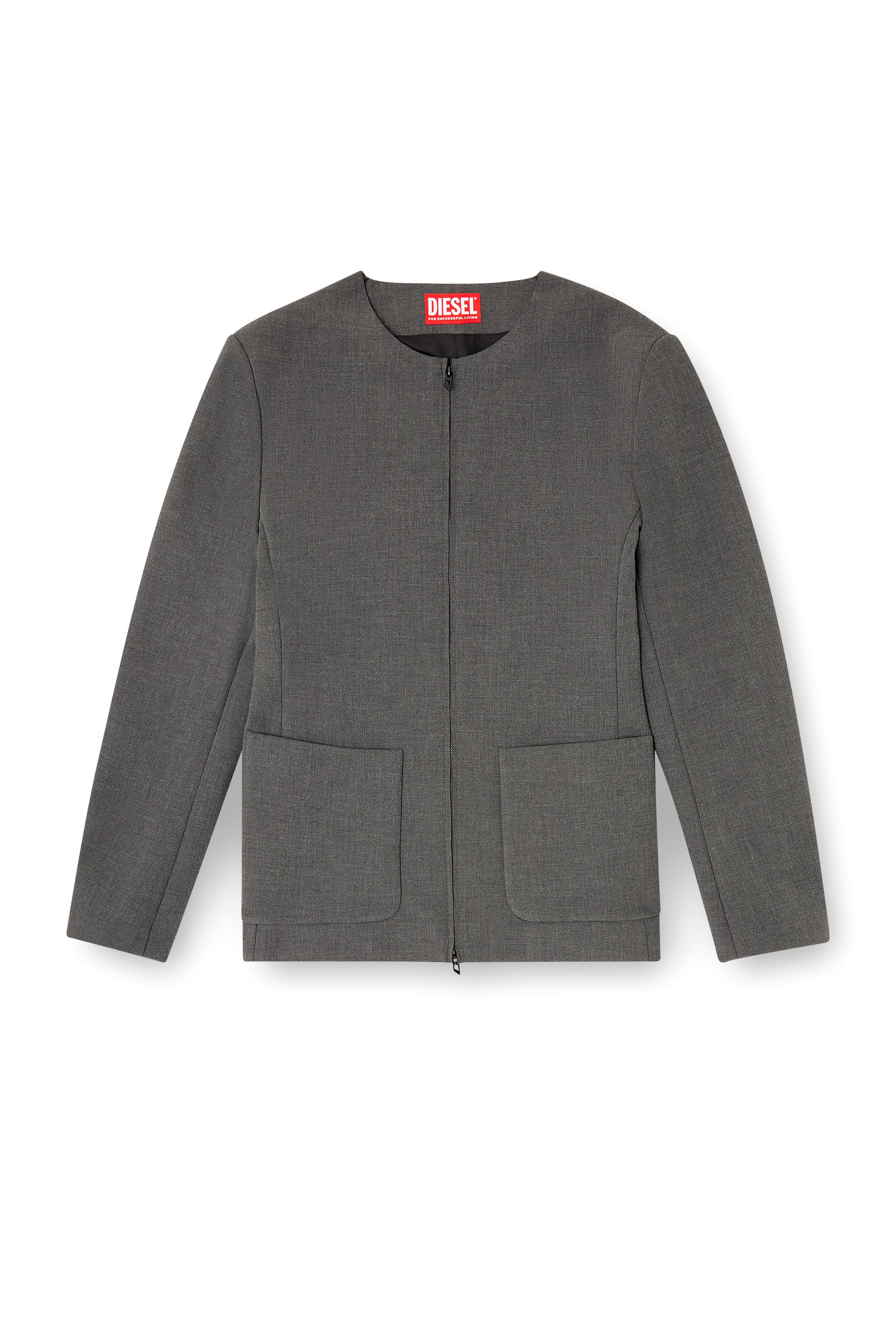 Men's Collarless jacket in neoprene-bonded fabric | Grey | Diesel