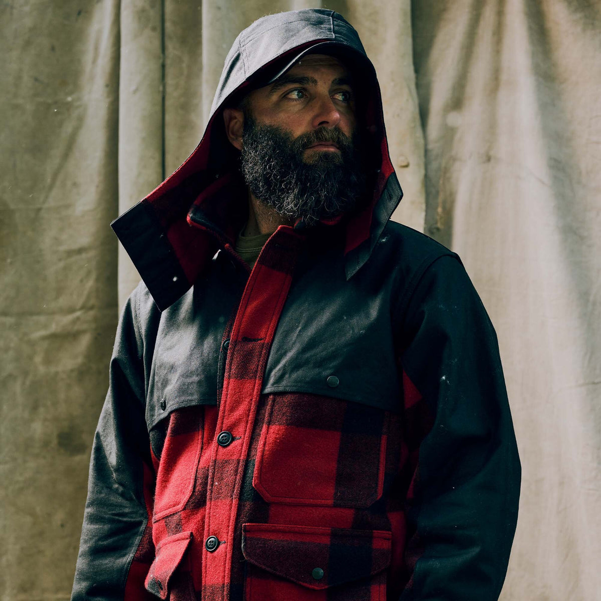 Mackinaw wool double coat by Filson | Red black classic pl (Red)