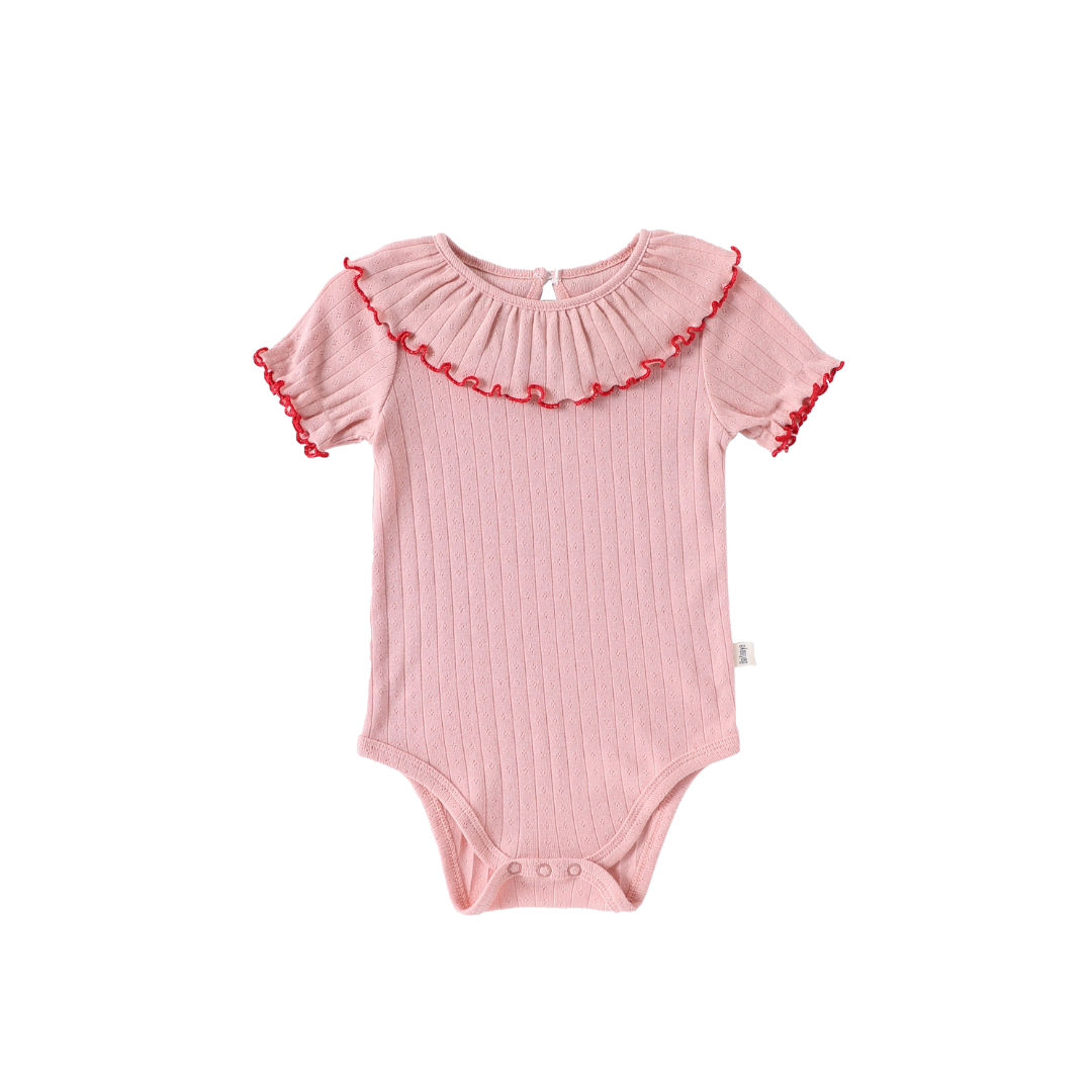 MABLI フリル袖 ピンクロンパース 2Y｜