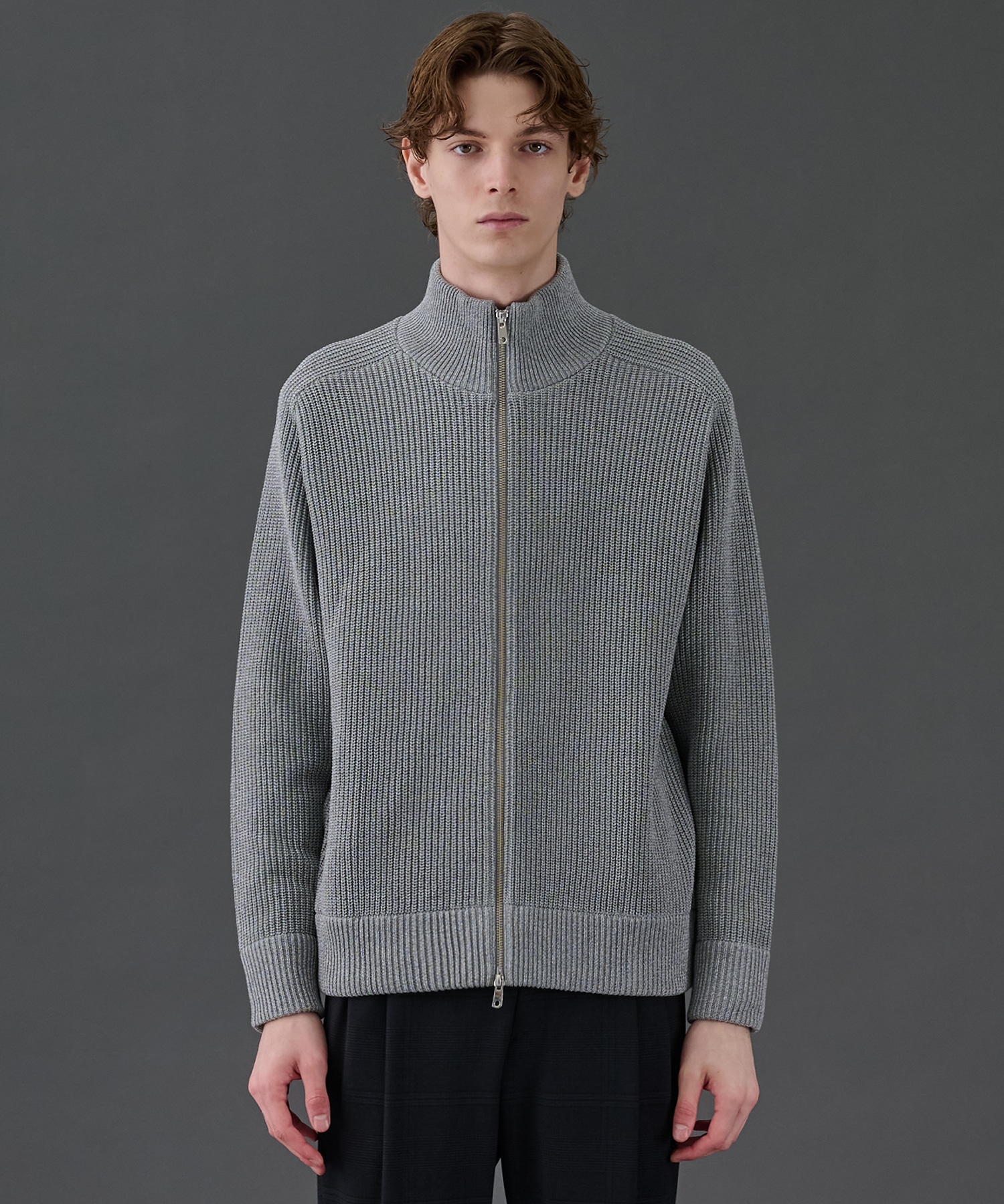 残りわずか｜再入荷なし〉ウールリブジップドライバーズニット(1 GREY