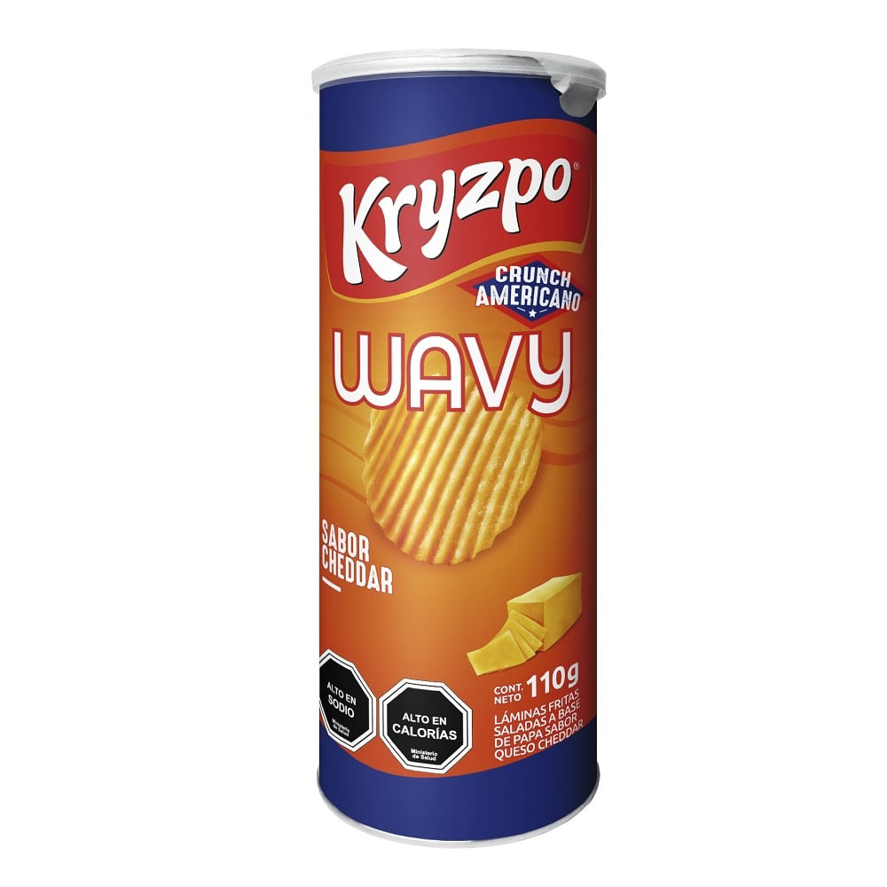Papas fritas Kryzpo wavy cheddar lata 110 g | Unimarc