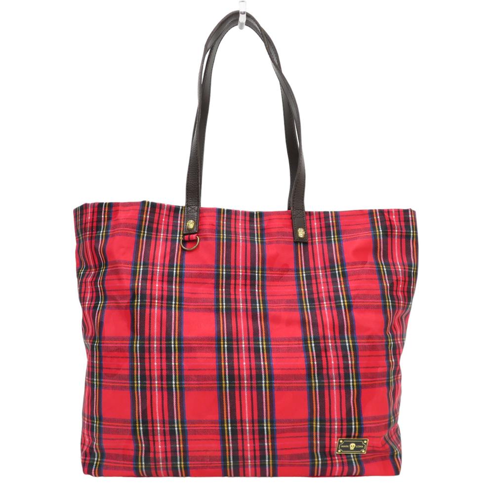 MARK&LONA マークアンドロナ トートバッグ スカル チェック柄 レッド系