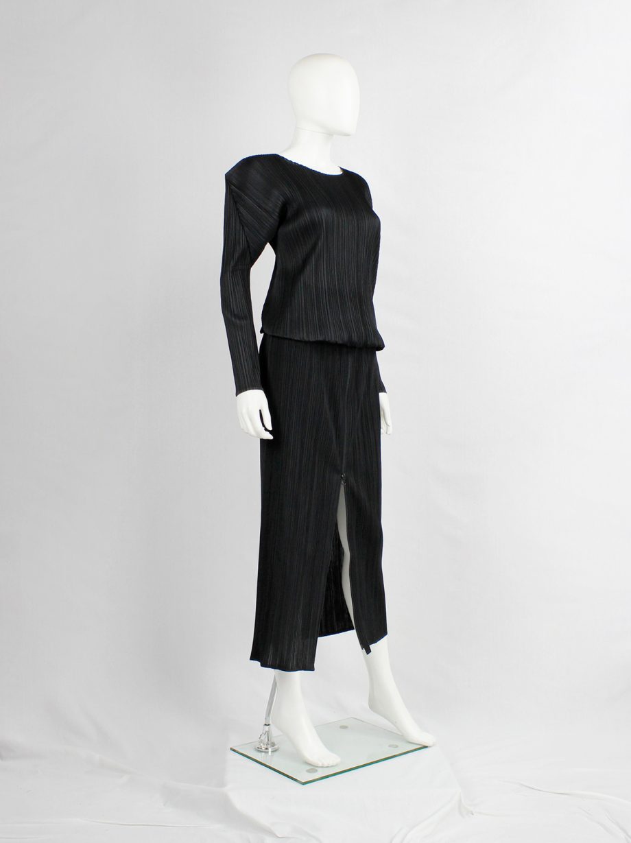 Issey Miyake Pleats Please black maxi skirt with front zipper