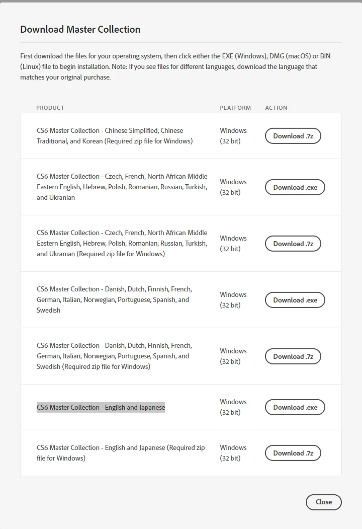 Installer of CS6 Master Collection - English and Japanese