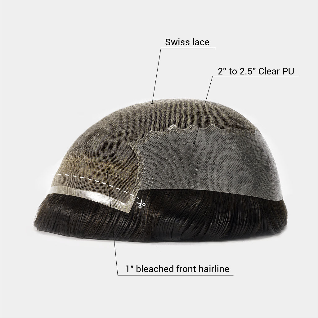 N6 Swiss Lace Hair System With PU Back and Sides Wholesale