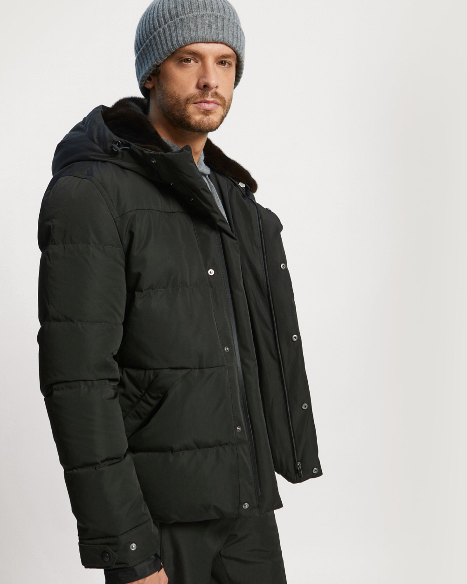 Skiwear Down Jacket With Mink Fur Trim - black - Yves Salomon