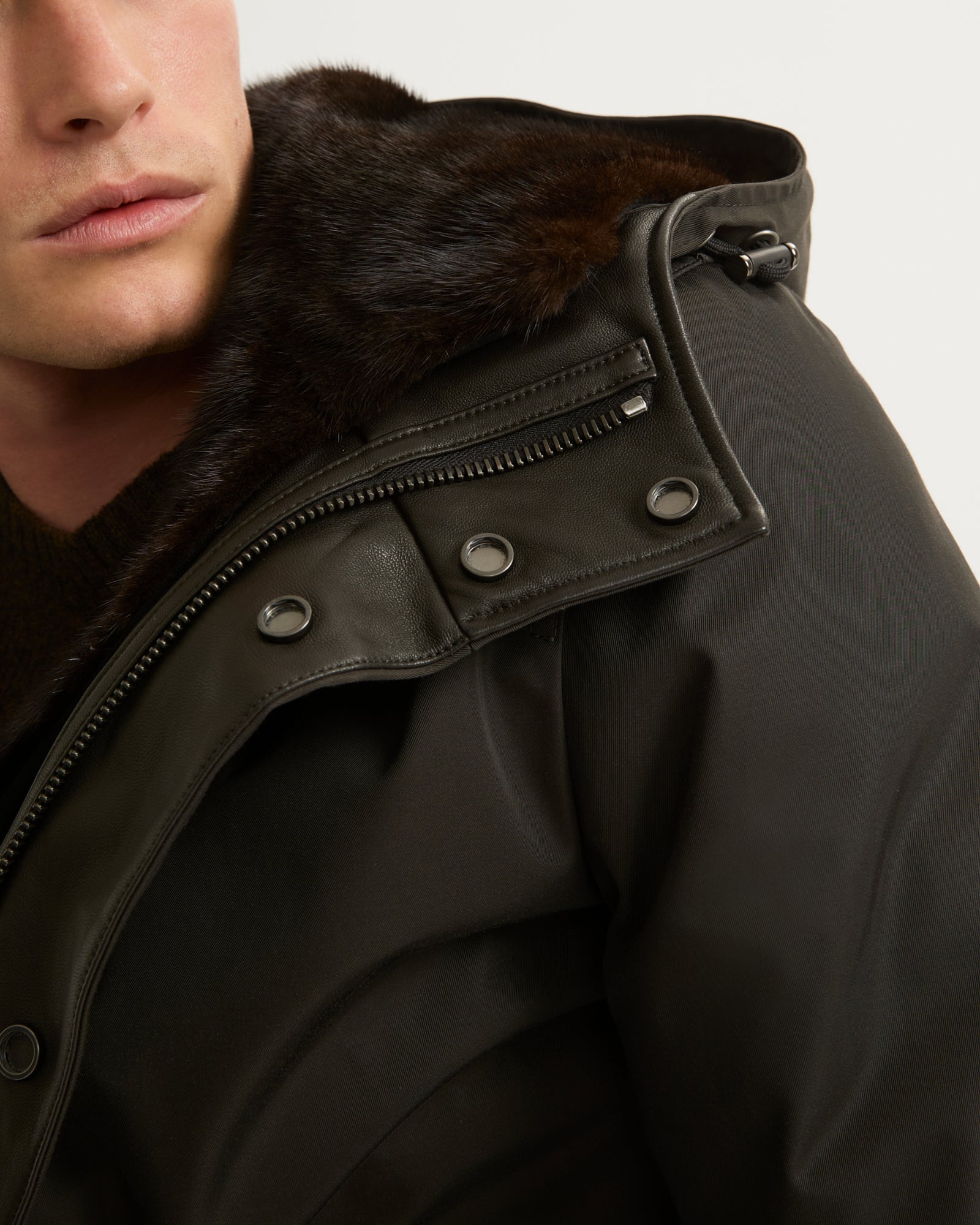 Fitted Parka In Gabardine & Mink - brown - Yves Salomon Men – Yves