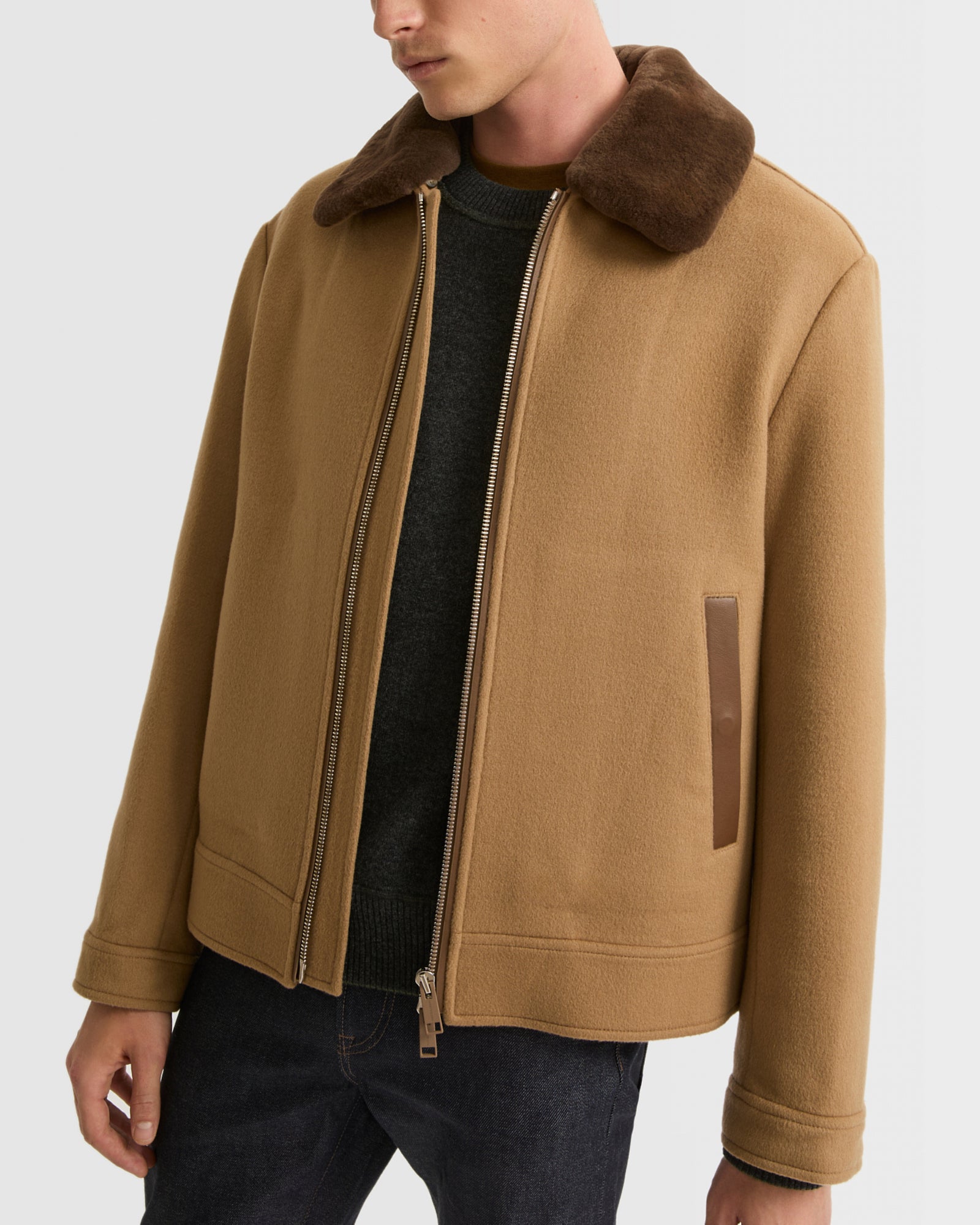 Zipped jacket in cashmere with mink collar - camel - Winter sale