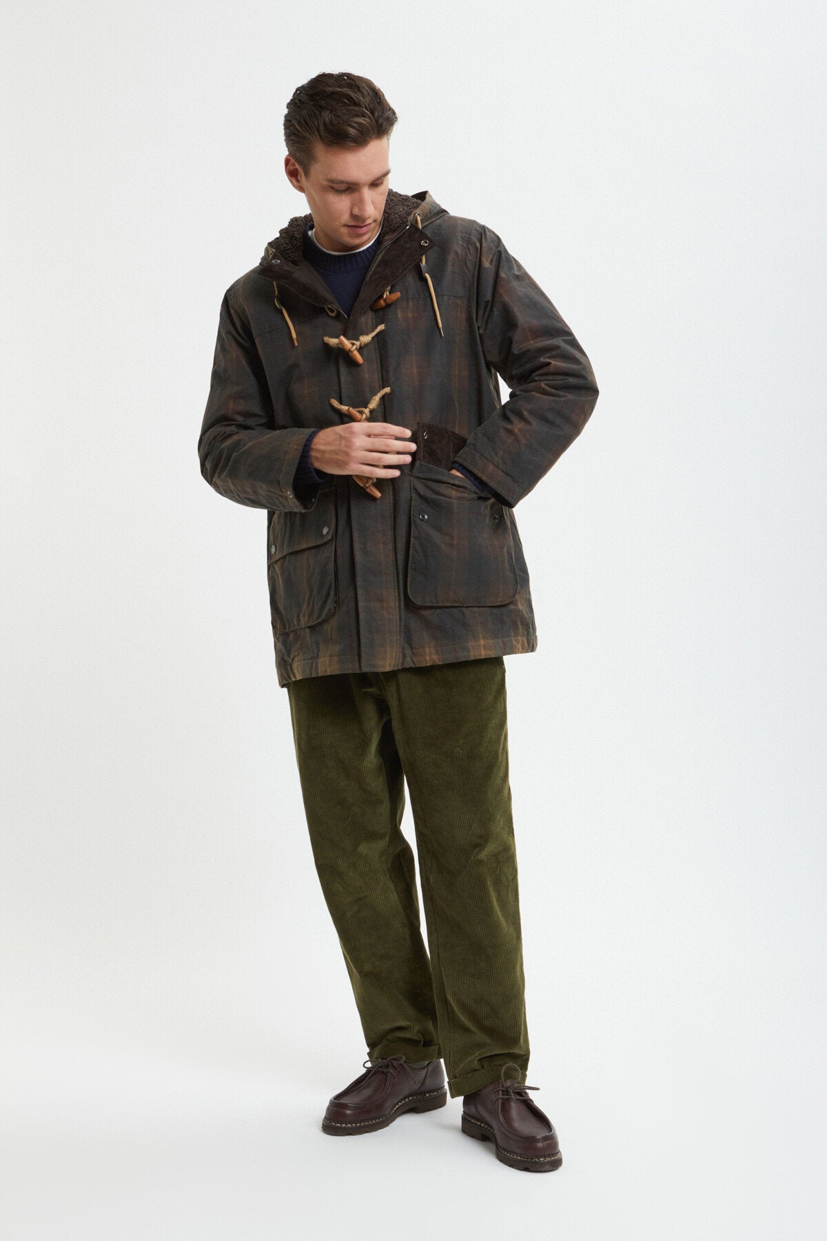Wax Pattern Duffle Coat Brown Check | Baracuta