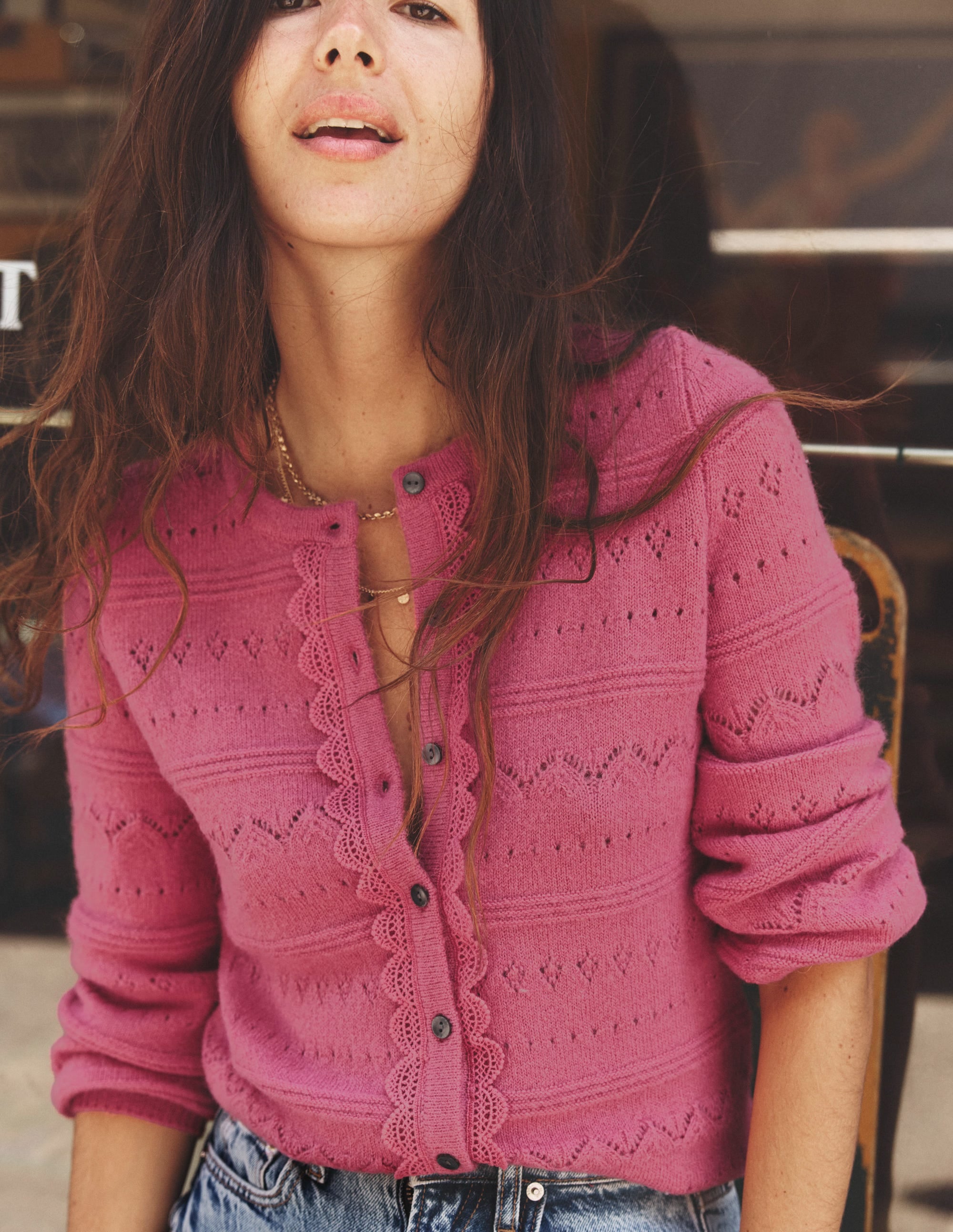 Leticia Lace Trim Cardigan-Rose Pink | Boden USA