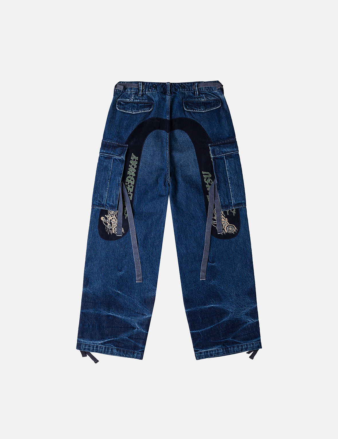 Vintage motorcycle Print Washed Daicock Embroidery Wide-leg Cargo