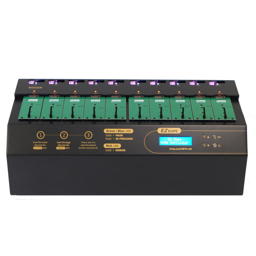 EZ Dupe 1 to 9 PCIE M.2 NVME / SATA SSD Duplicator and DoD