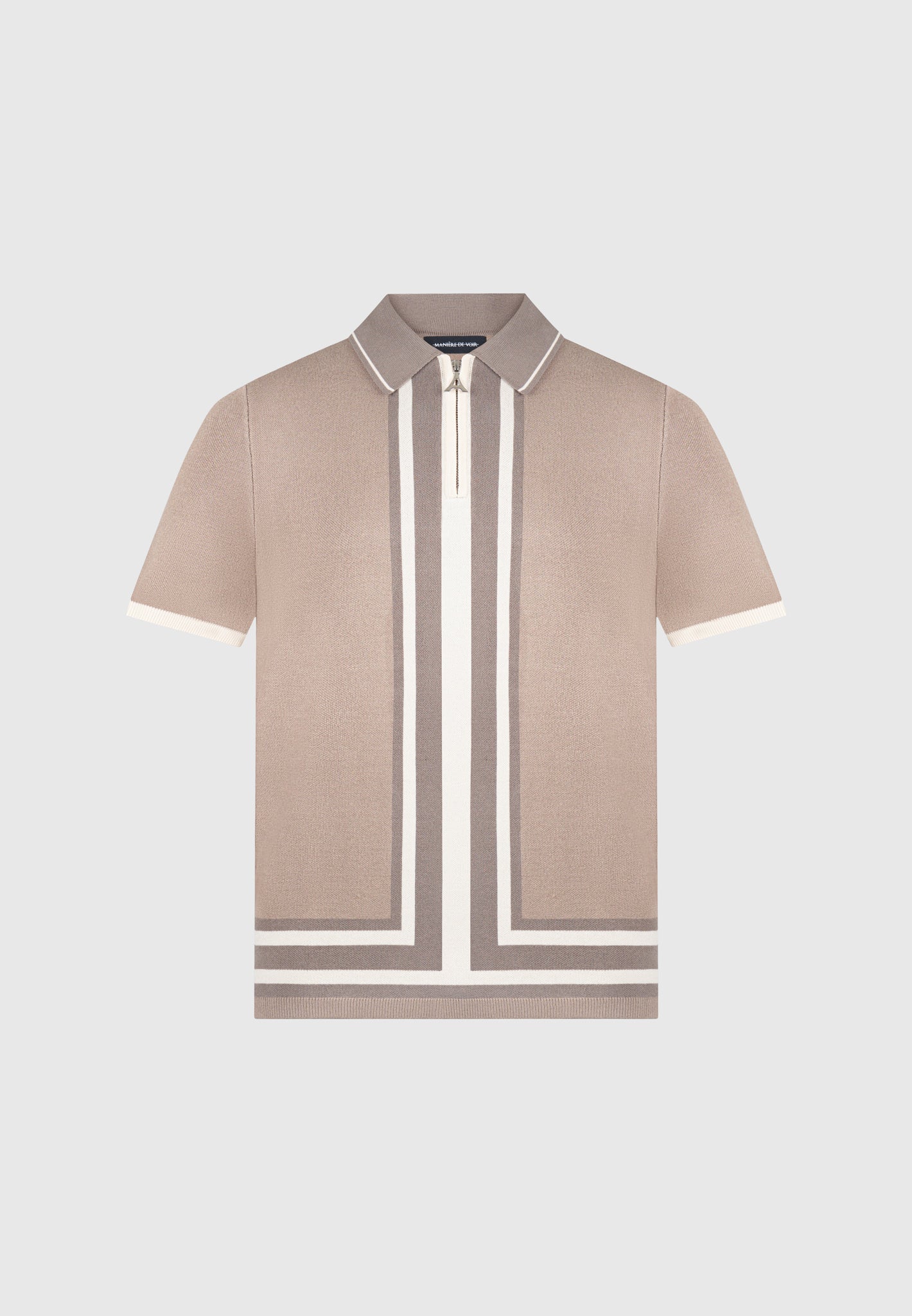 Contrast Border Knit Zip Polo Shirt - Taupe | Manière De Voir USA