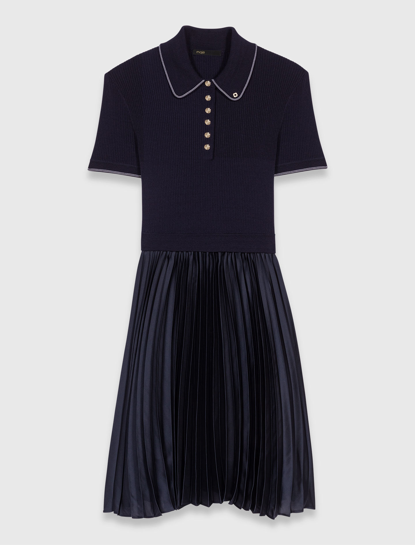 Mini pleated polo collar dress Blue For Women | Maje