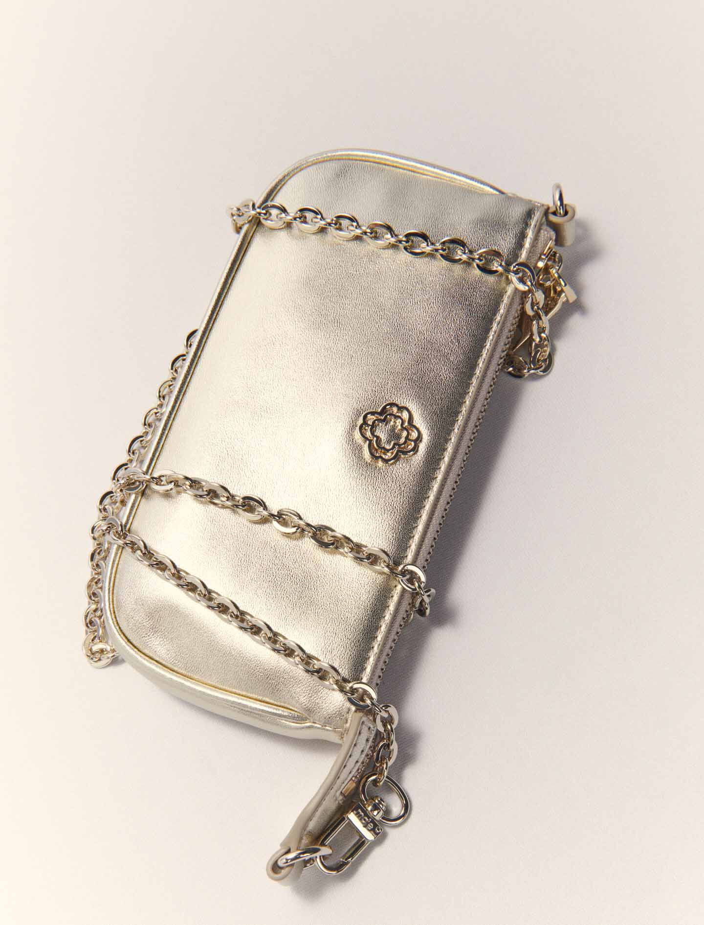 Metallic leather Sarah clutch bag Denim - Jeans For Women | Maje