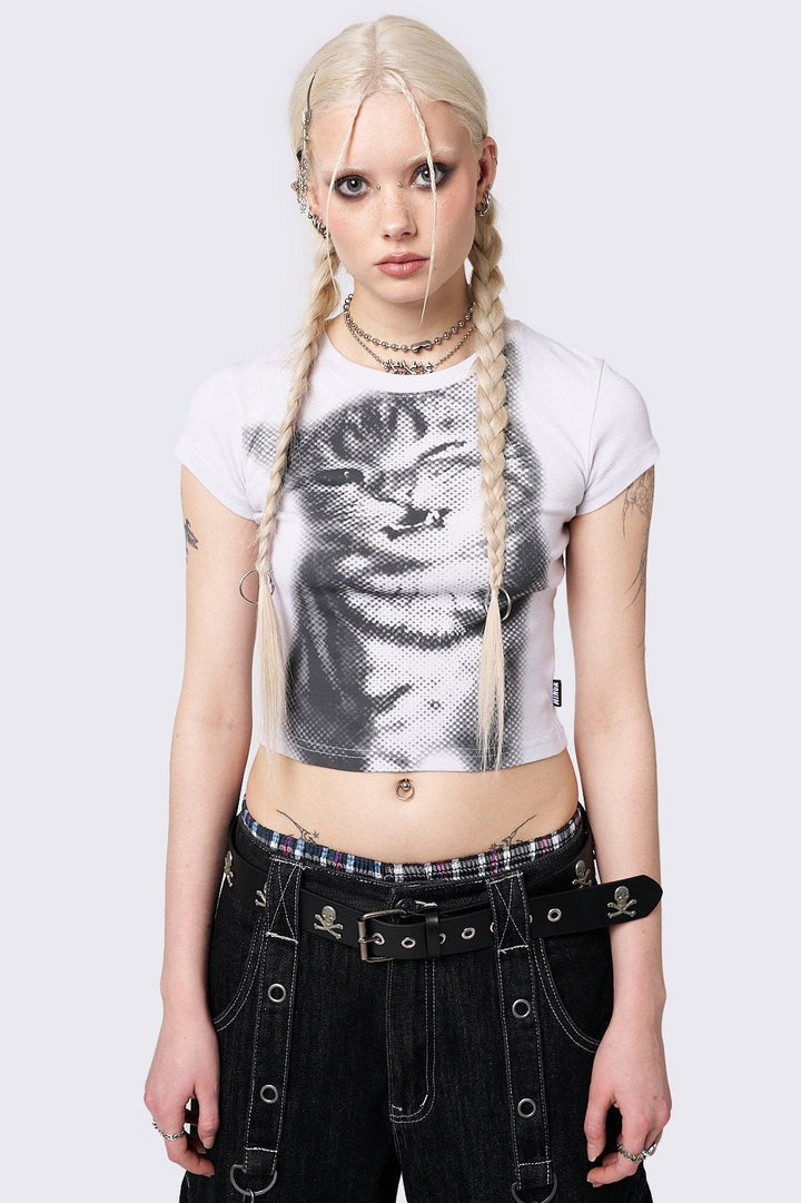 Pixel Kitty Off White Y2k Graphic Baby Tee | Minga London – Minga