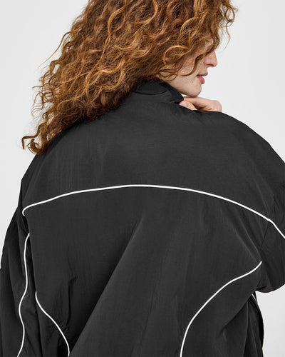 Oversized Piped Woven Track Jacket in Soft Black | Oner Active US