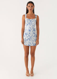 Odette Satin Mini Dress - Blue Paisley – Peppermayo US