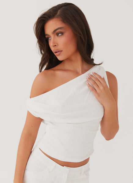 Marissa Linen One Shoulder Top - White – Peppermayo US