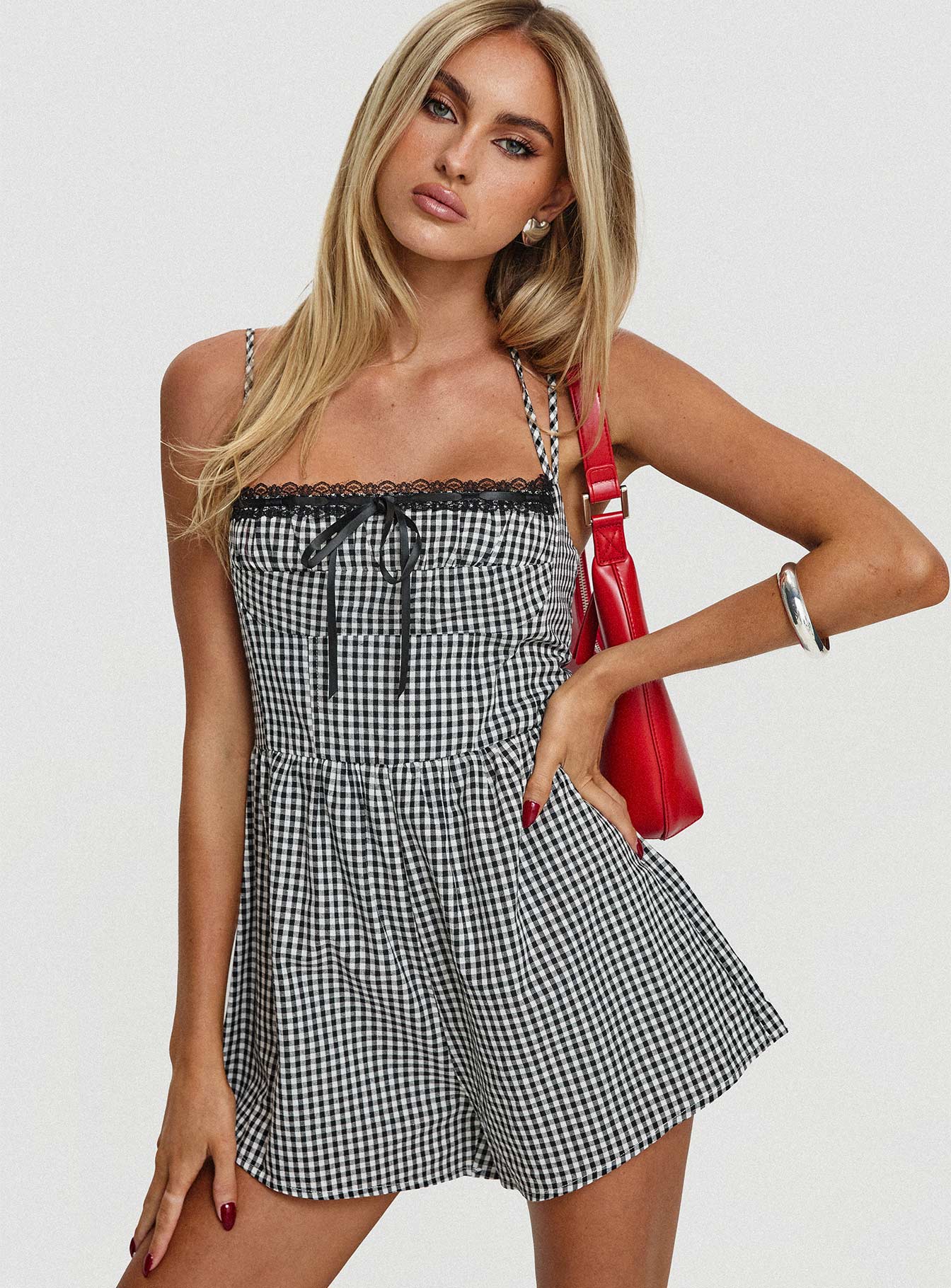 Trynia Romper Black / White Gingham | Princess Polly