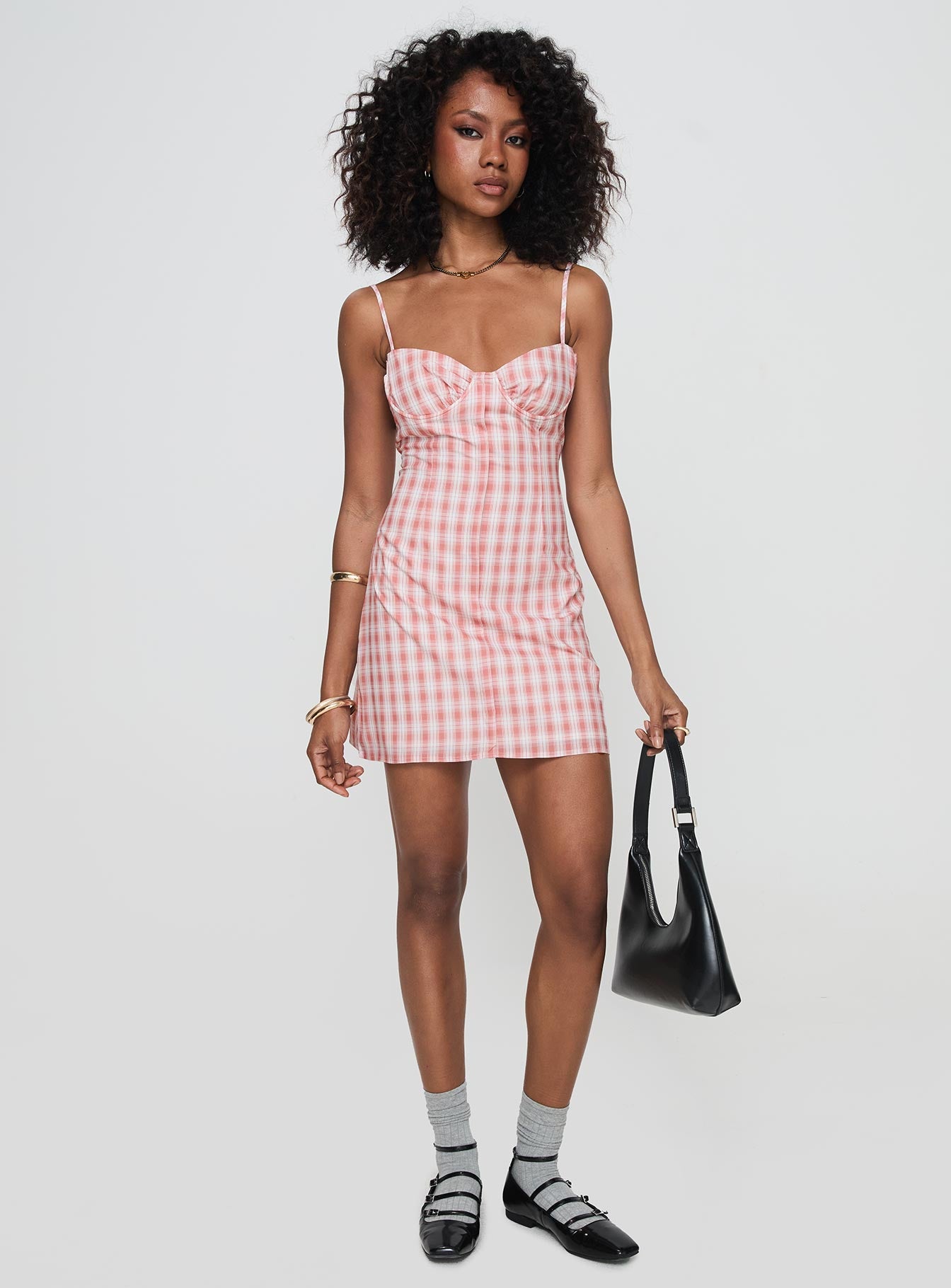 Poto Mini Dress Pink Check | Princess Polly