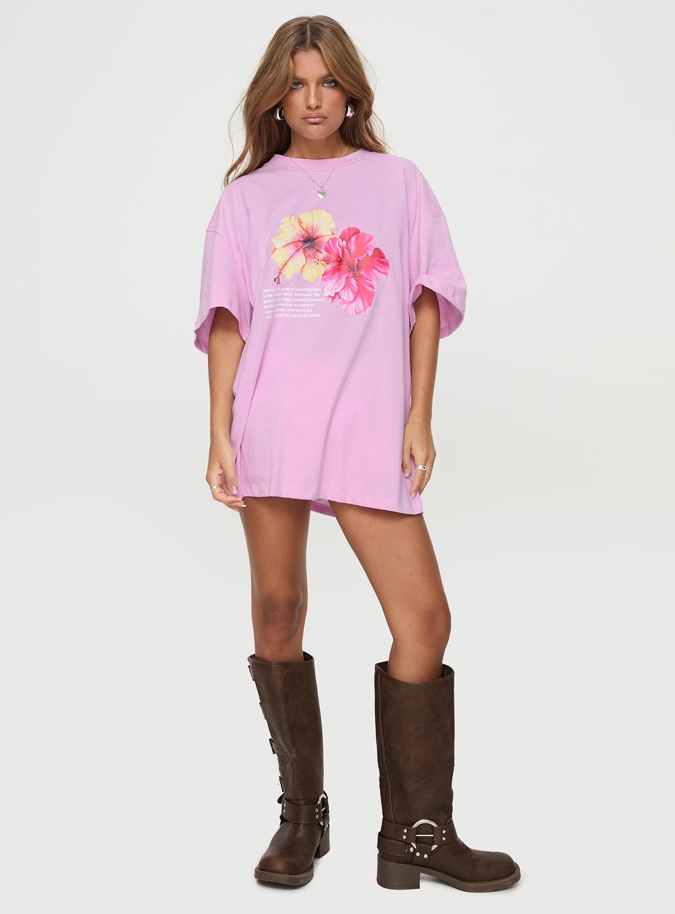 Hibiscus Haven Oversized Tee Pink | Princess Polly
