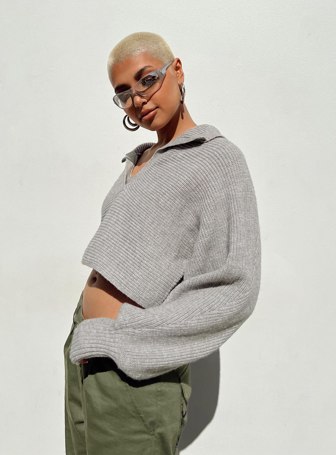 Tiara Cropped Sweater Grey | Princess Polly