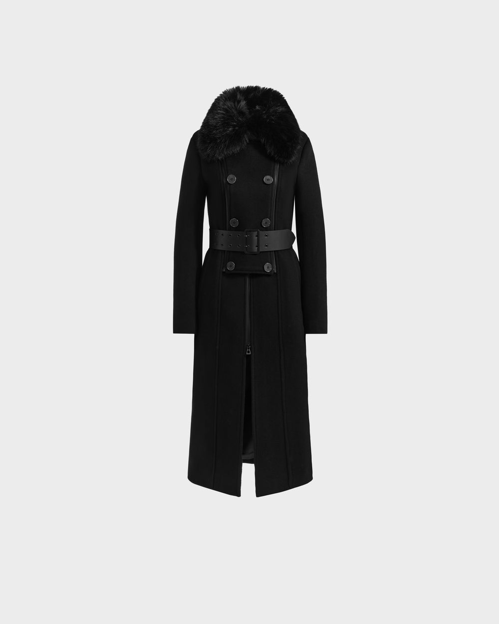 RUDSAK VIRGINIE Black Women's Wool Peacoat | Faux Fur Collar