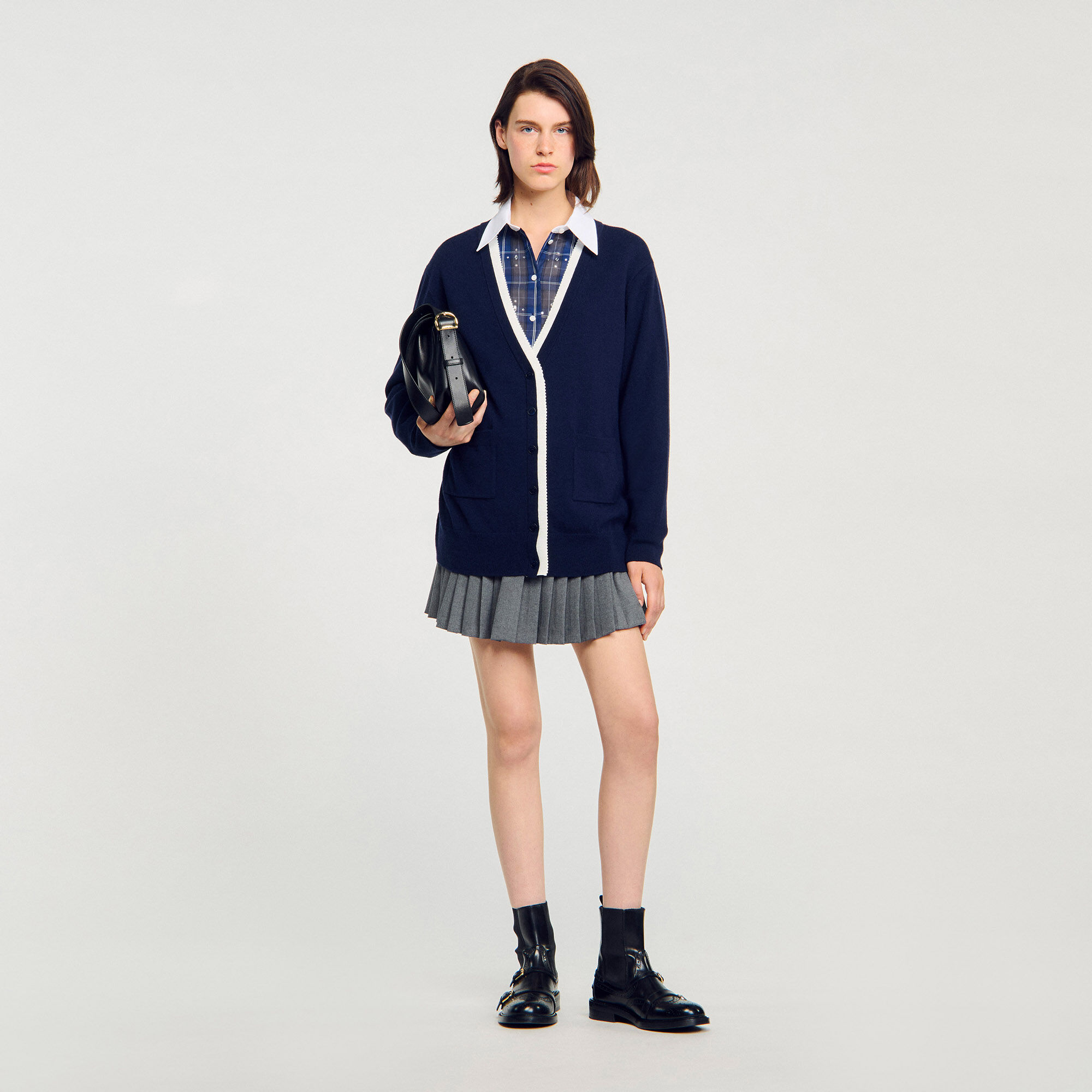 Long two-tone cardigan in Navy Blue for Women | Sandro Paris