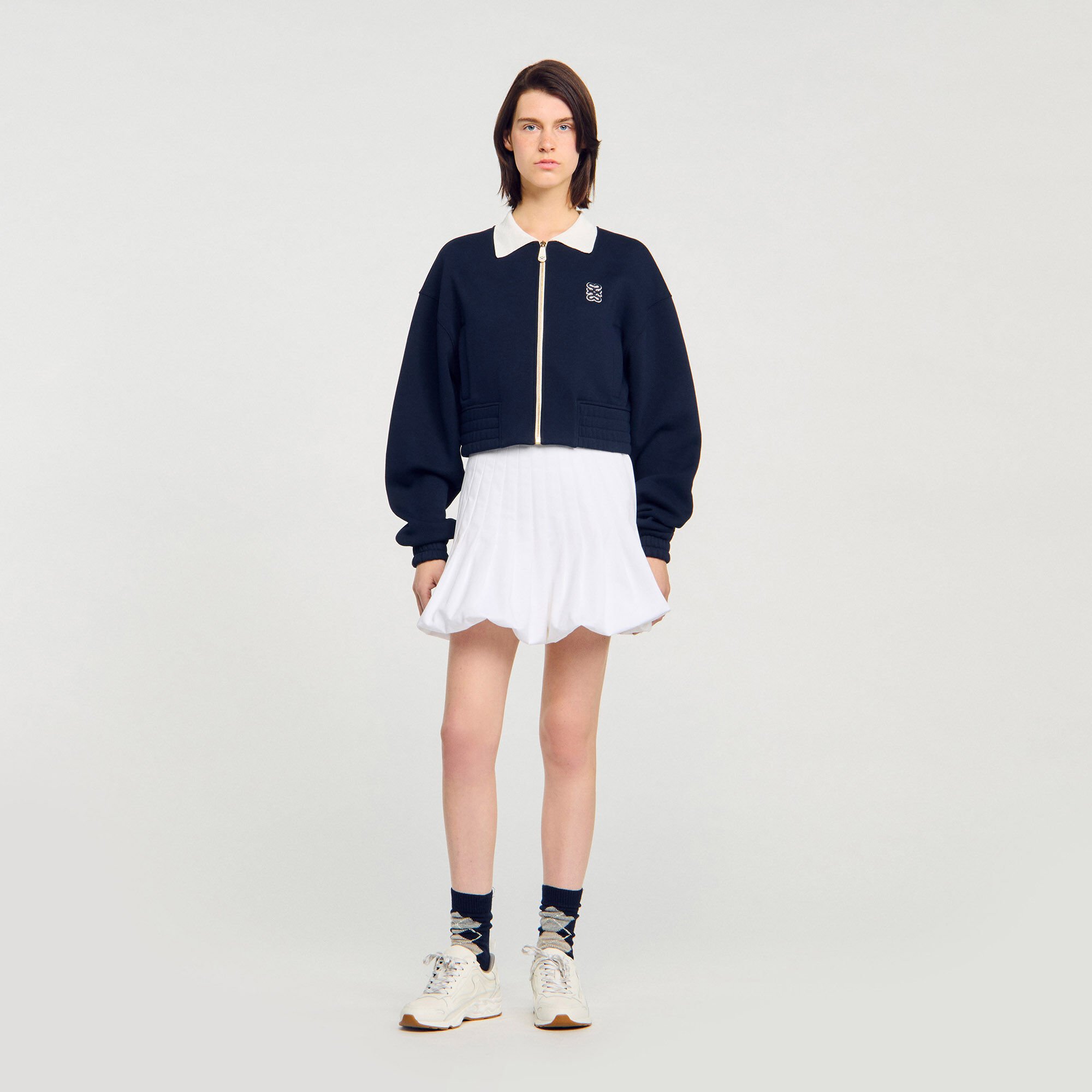 Cropped two-tone sweatshirt in Deep blu for Women | Sandro Paris