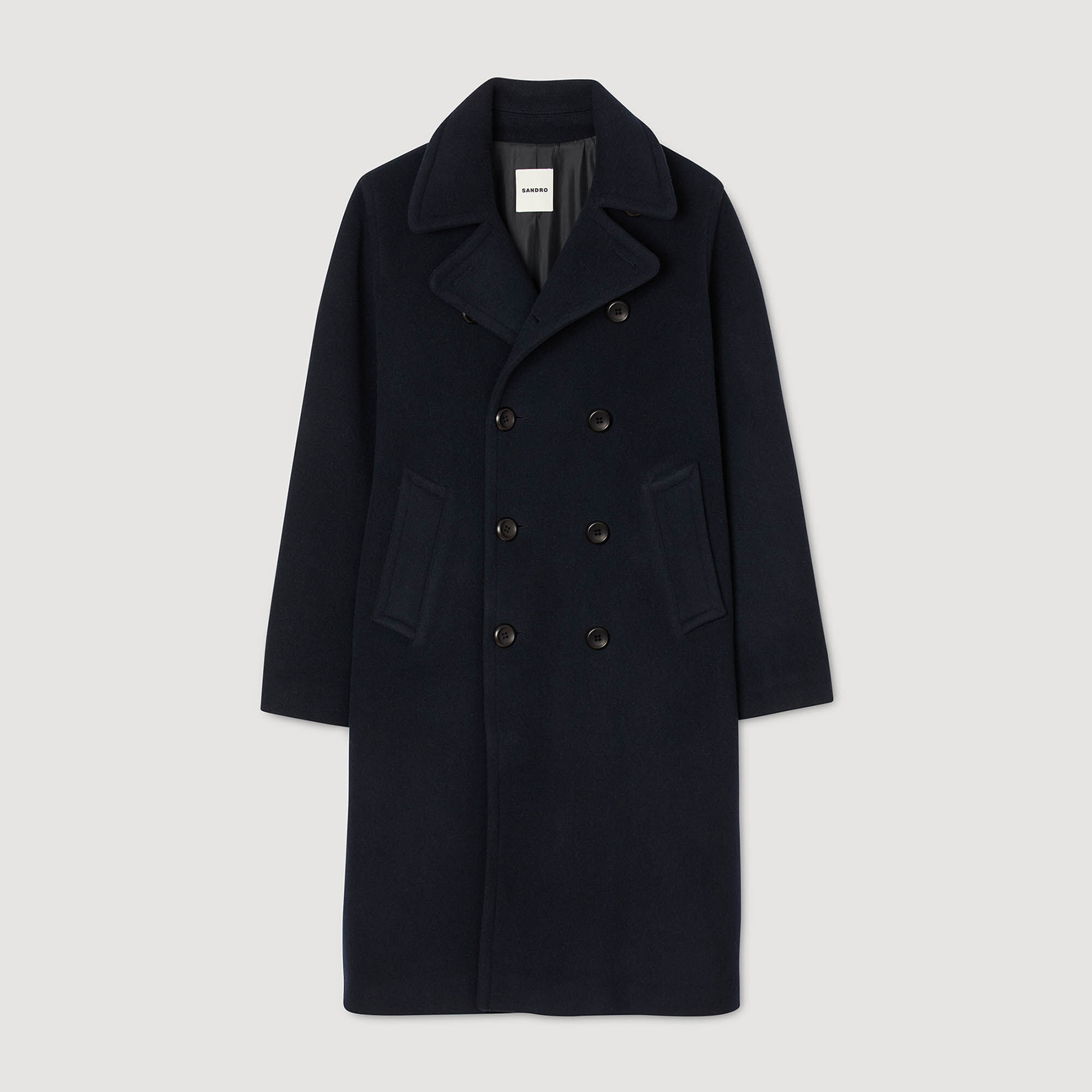Double-breasted wool coat in Navy Blue for Men | Sandro Paris